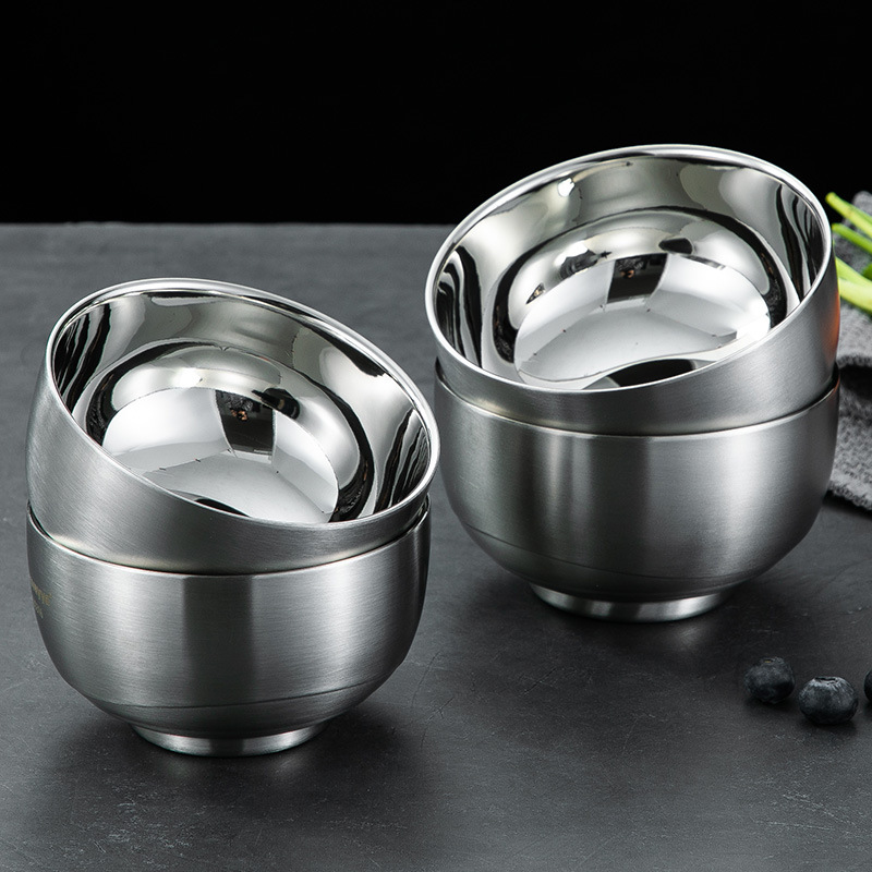 抗菌材质不锈钢碗铂心碗成人碗儿童隔热双层饭碗家用酒店餐具