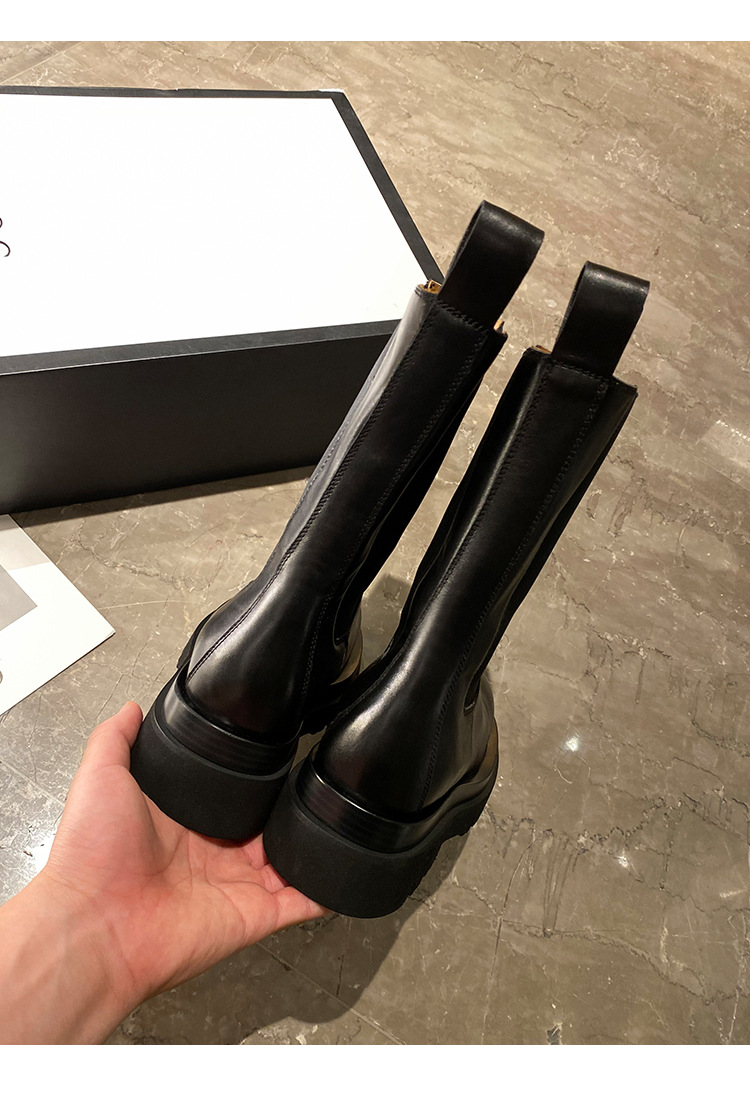 全牛皮~kodibv切尔西烟筒短靴中筒真皮厚底英伦风马丁靴春秋单靴