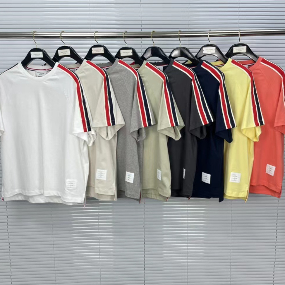 厂家直营 tb宽松短袖t恤衫男2023年夏季红白蓝条纹插肩蝙蝠袖上衣