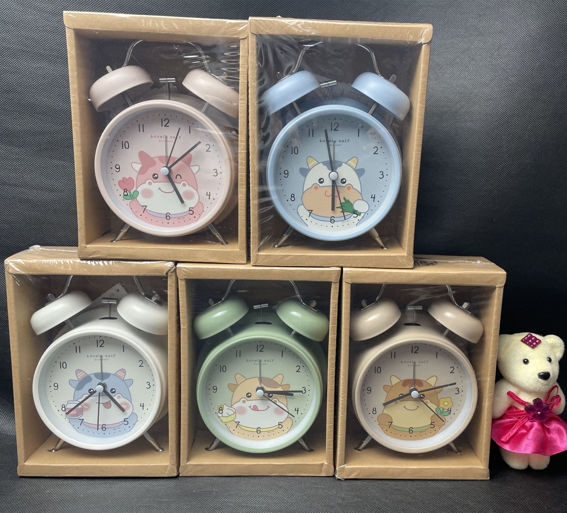 钟意轩sa011-dx 4寸圆形萌牛打铃闹钟学生早起小闹钟