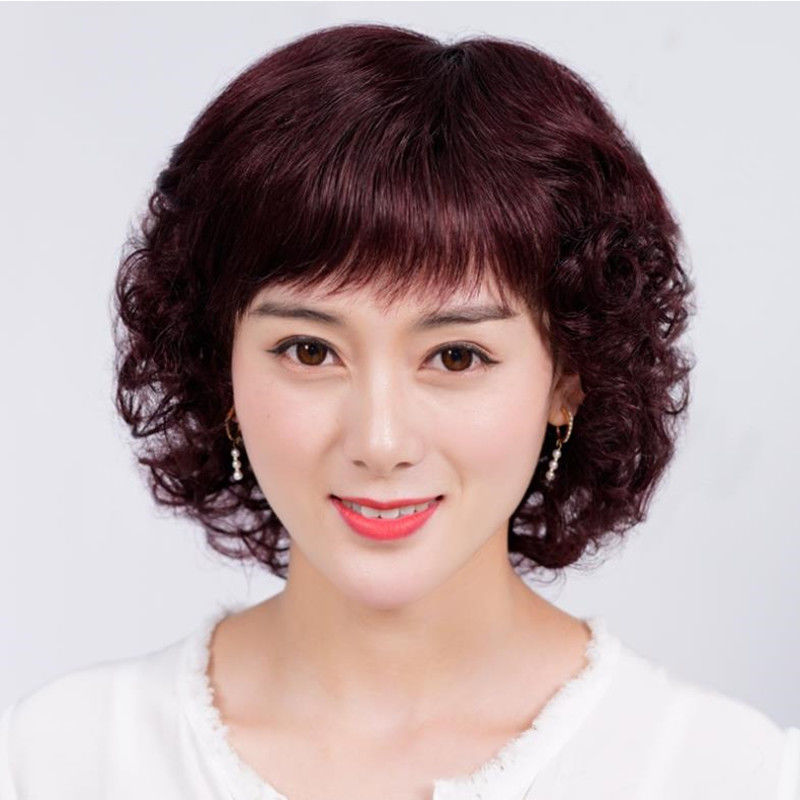 假发真头发50岁女全头套卷发短发妈妈款中老年假发款假发逼真洋气