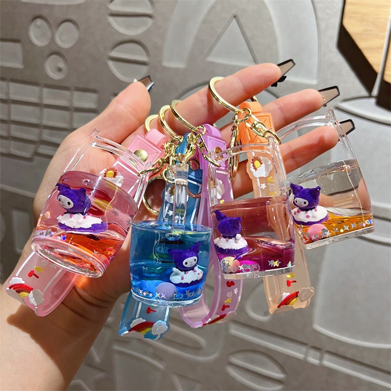 creative oil bucket clow m quicksand bottle keychain cute transparent color bucket drift bottle key chain small gift