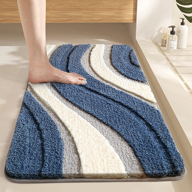 Simple Style Flocking Absorbent Floor Mat Home Bathroom Non-Slip Mat Bedroom Entrance Carpet Toilet Thickening Cushion