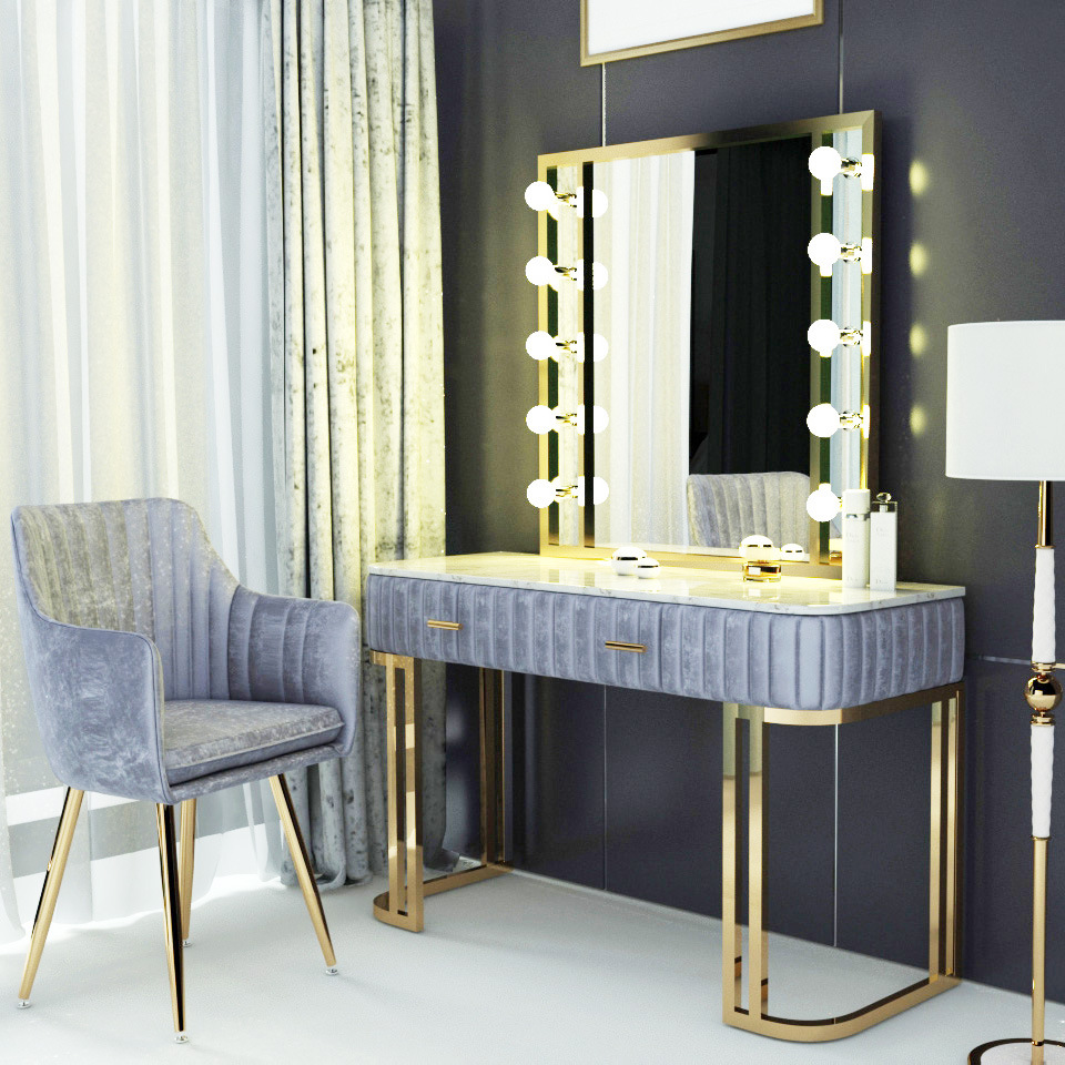影楼化妆台带灯婚纱店专业大理石梳妆台化妆师专用化妆桌彩妆工作