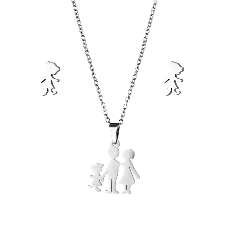 Fashion Cross-Border E-Commerce Supply Family Family Baby Parents Children Stainless Steel Necklace and Earring Suit Wholesale