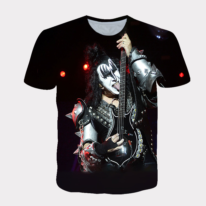 欧美外贸 跨境 夏款 kiss乐队组合 3d数码印花时尚休闲短袖 t恤衫