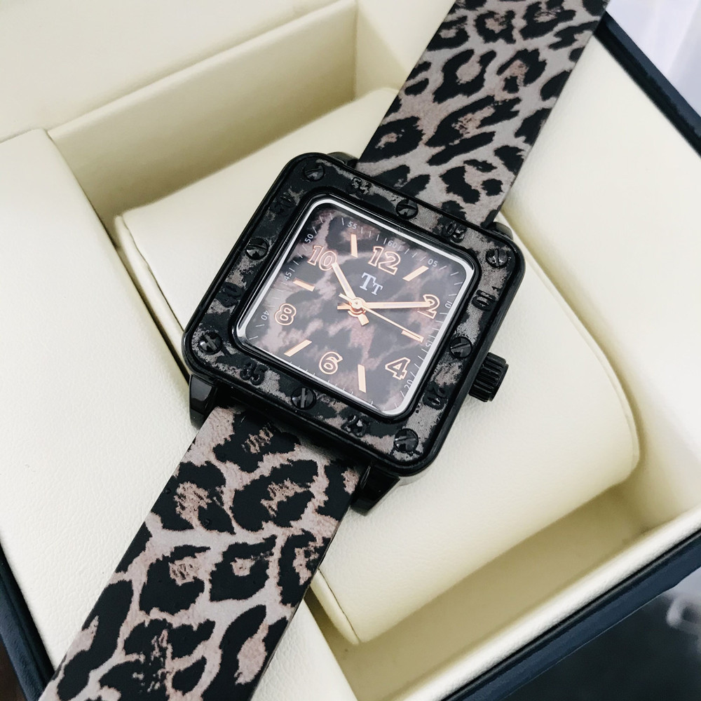 一件代发tt天塔手表女豹纹胶带方形个性潮流韩版运动女士石英表