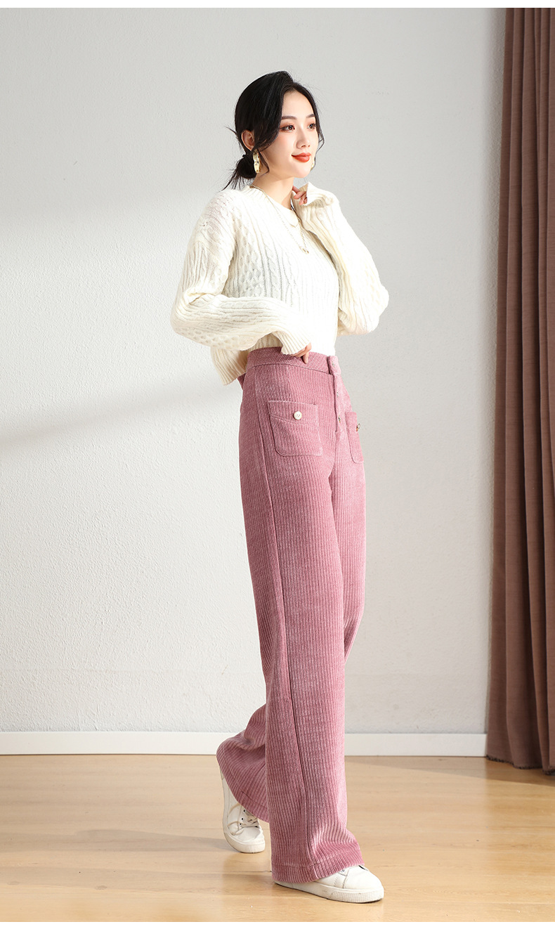 雪尼尔休闲裤女宽松大码拖地裤年秋冬新款高腰弹力阔腿长裤子3102