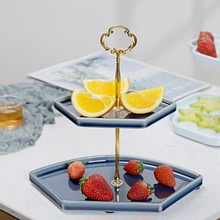 轻奢双层陶瓷果盘多层茶几餐桌会所创意水果盘零食茶点糕点盘托盘