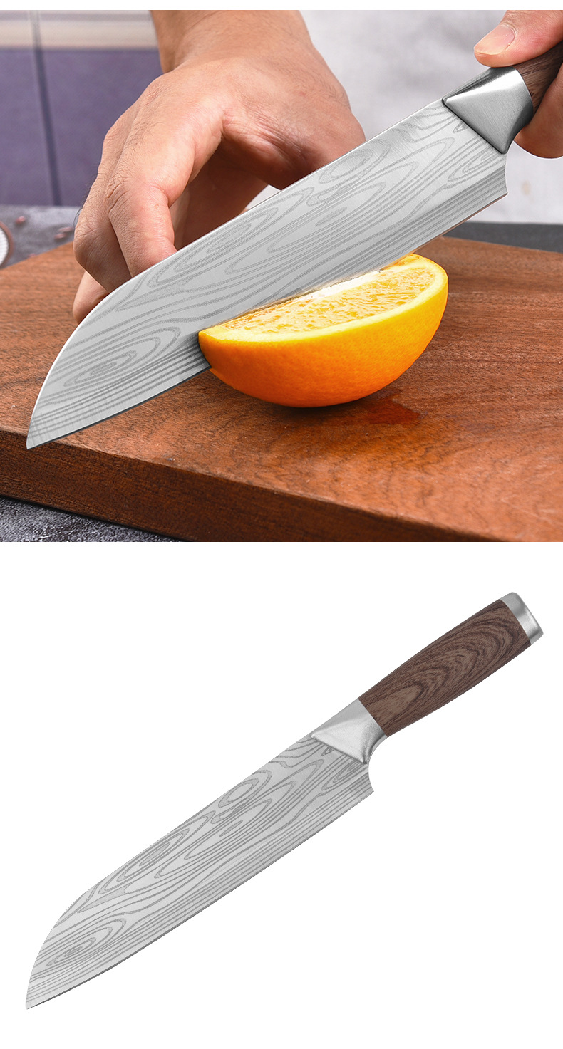 大马士革纹橡塑柄尖头菜刀厨房切片刀切肉刀工厂现货不锈钢厨师刀