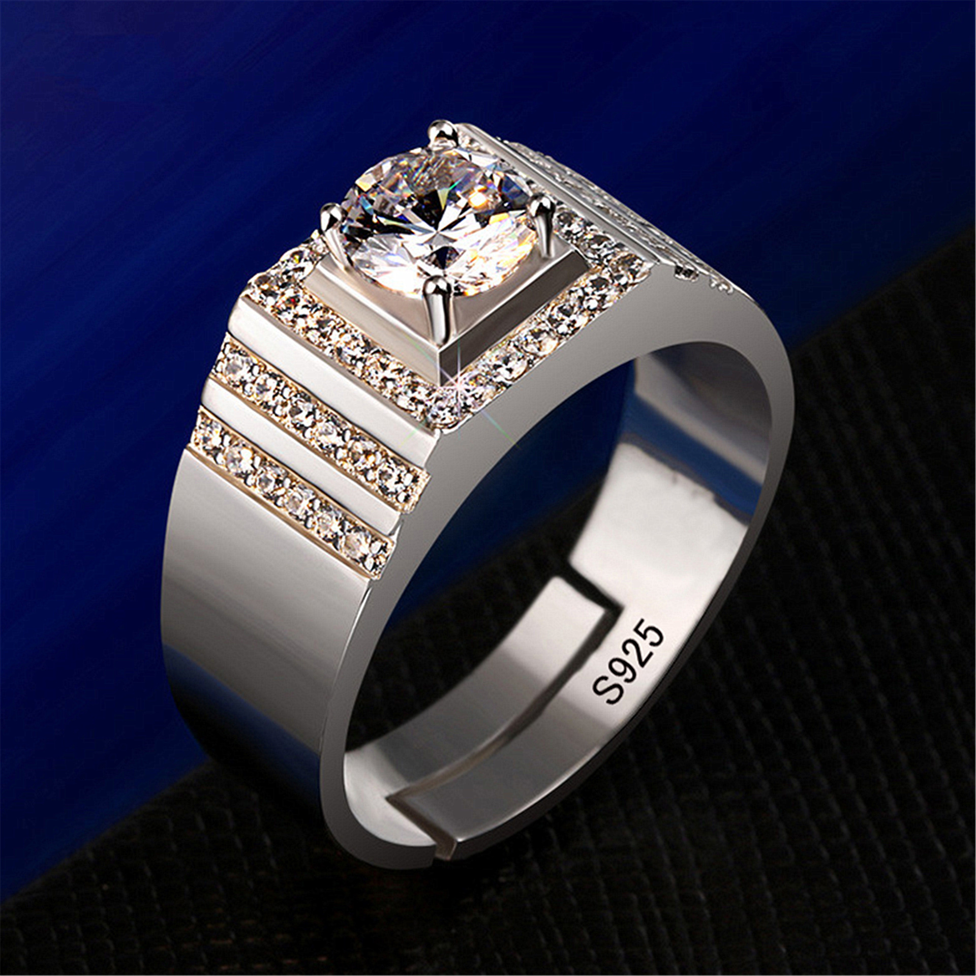 韩版情侣戒指钻戒镀银镀白金霸气魅力男士闪亮钻石戒指厂家批发