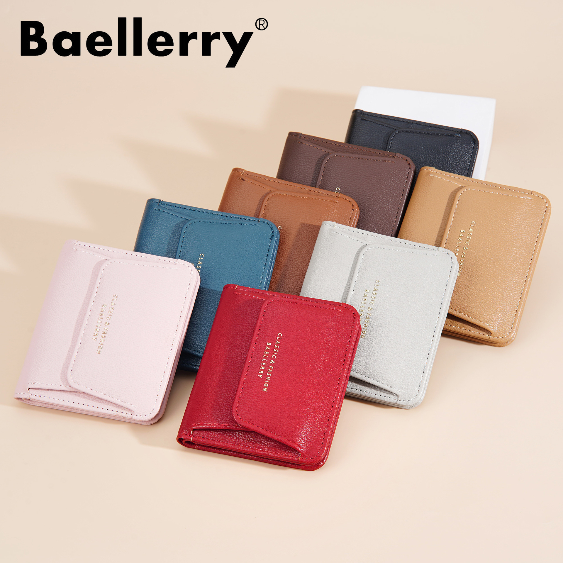 baellerry新款女士钱包 短款简约搭扣薄款多卡位高级感日式零钱包