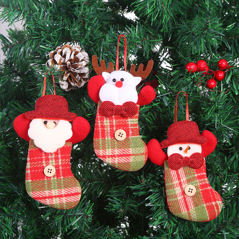 圣诞用品老人雪人鹿袜子造型布艺圣诞挂饰圣诞节装饰品挂件批发