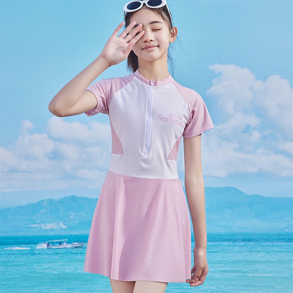 儿童泳衣女孩2024新款中大童连体游泳衣女童学生专业训练游泳装