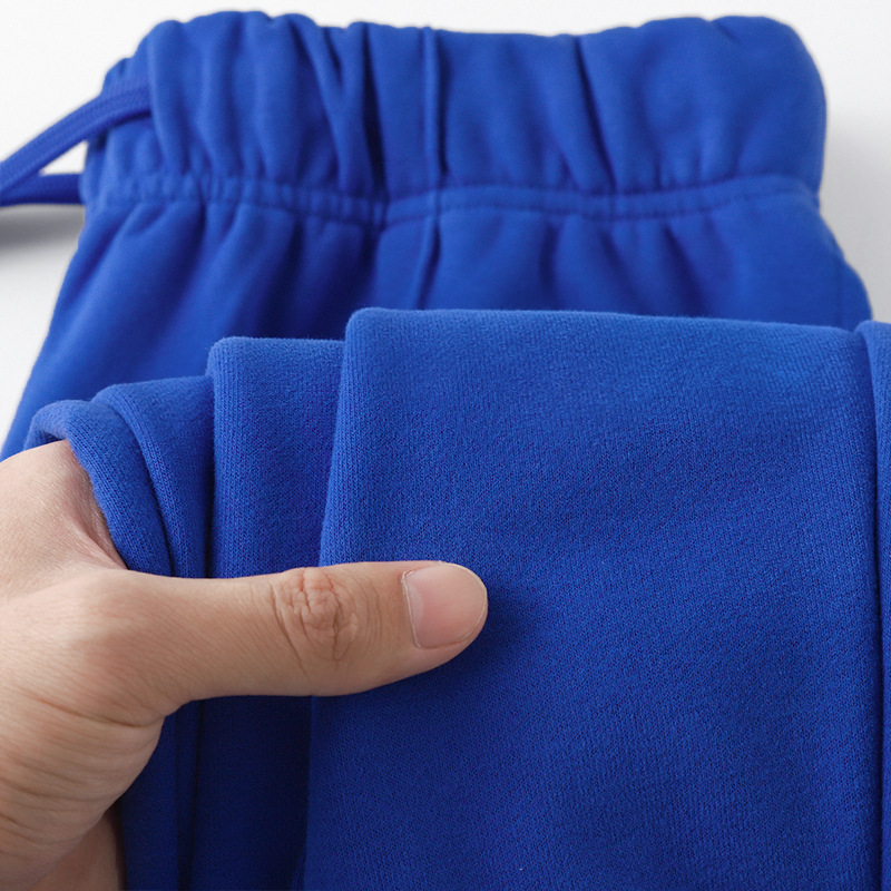 克莱因蓝380g重磅束脚休闲卫裤女宝蓝色宽松舒适运动抽绳长裤男秋