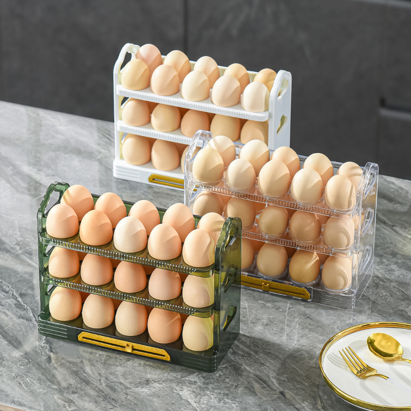 Multi-Layer Household Kitchen Egg Tray Egg Rack Refrigerator Storage Box Bounce-Type Flip Egg Storage Box with Memory