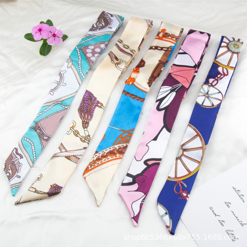 Silk Scarf Factory Wholesale Small Silk Scarf Arm Bag Silk Scarf Long Silk Scarf Thin Narrow Silk Scarf Hair Band Ribbon Gift Box Gift Gift