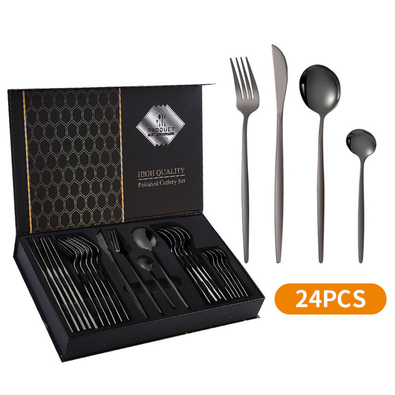 Cross-Border Amazon Stainless Steel Western-Style Tableware Set Steak Knife, Fork and Spoon Gift Box Portugal 24-Piece Tableware Set