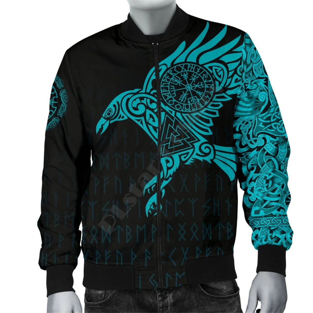 亚马逊跨境热销男士圆领开衫上衣3d数码纹身印花飞行夹克拉链衫