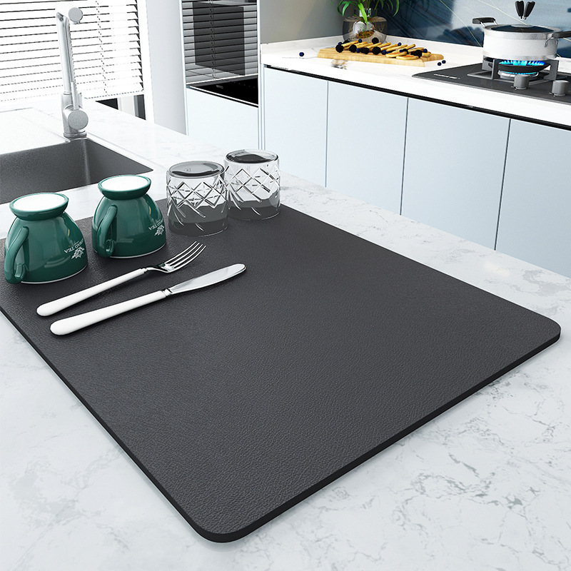 Kitchen Countertop Draining Mat Wash Basin Splash-Proof Mat Bowl Dish Drying Mat Bar Counter Water Absorbent Coaster Wash-Free Heat Proof Mat