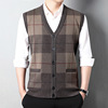 Autumn and winter Cardigan vest wool brown leisure time thickening goods in stock lattice Fit Single breasted V-neck Vest men's wear Autumn and winter Cardigan vest wool brown leisure time thickening goods in stock lattice Fit Single breasted V-neck Vest men's wear