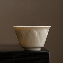 定窑浮雕茶杯家用复古陶瓷品茗杯中式主人杯个人单杯会客杯泡茶器