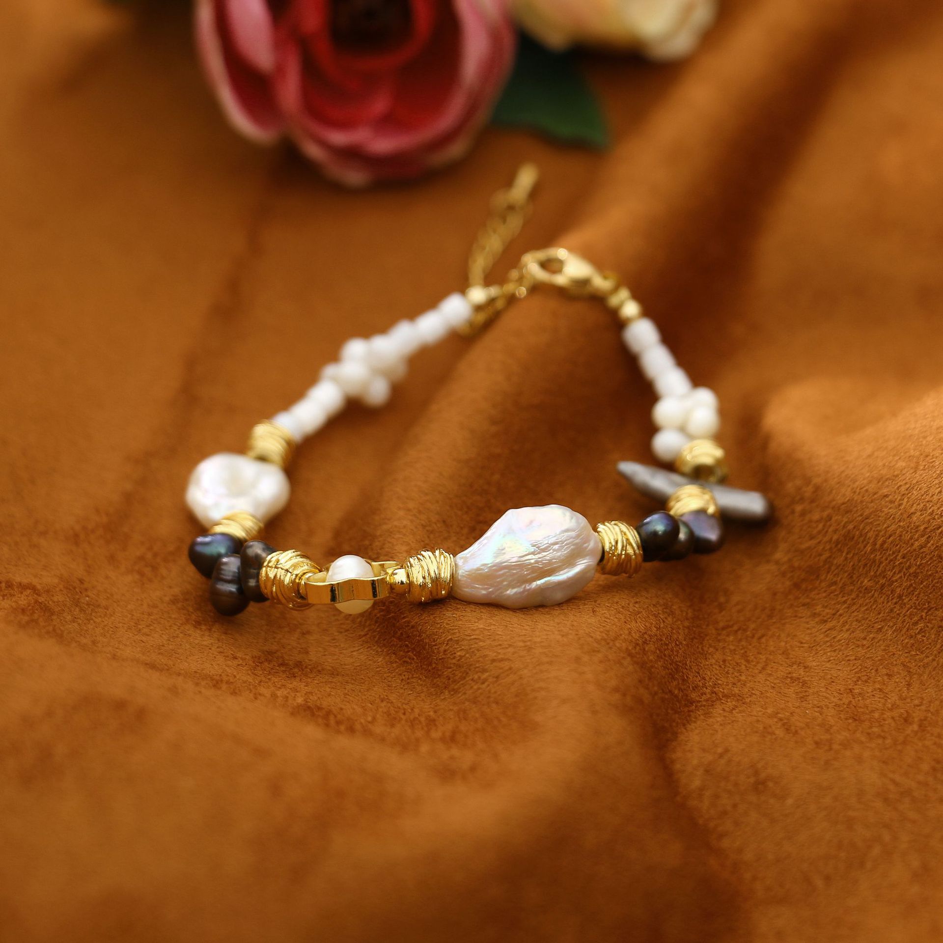 Gray Pipa Baroque Freshwater Pearl All-Match Bracelet Niche Design Light Luxury Bracelet Girlfriends Student Jewelry