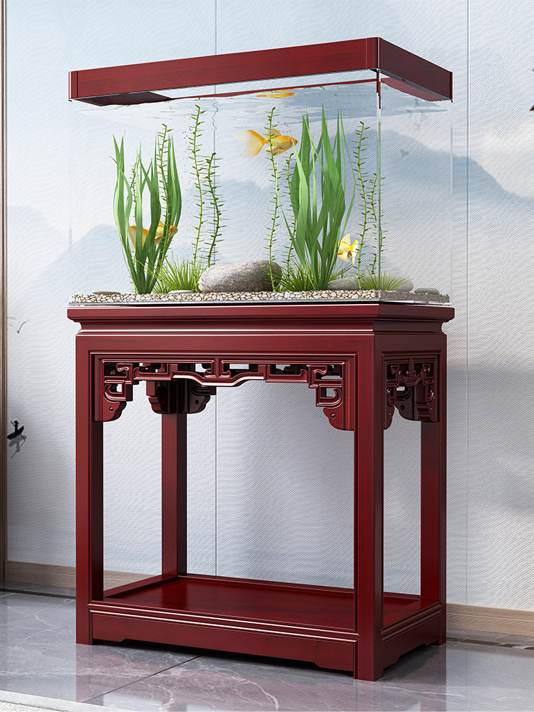整装中式鱼缸架子实木底座复古榫卯草缸鱼缸柜水族箱底柜置物承重