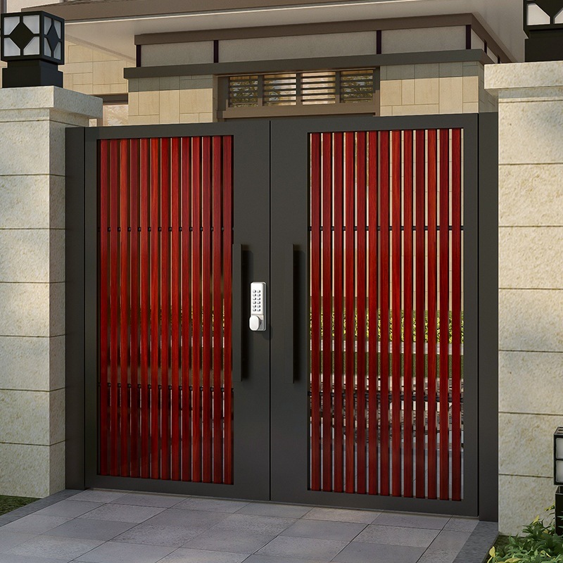 别墅庭院大门不锈钢户外单双开门铁艺对开门现代简约花园乡村入户