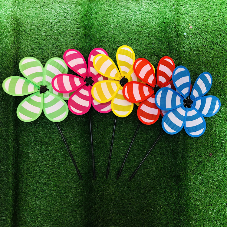 New Factory Direct Sales Foreign Trade Small Flower Windmill Cloth Printed Stripes Little Windmill Park Activity Hand Holding Pinwheel