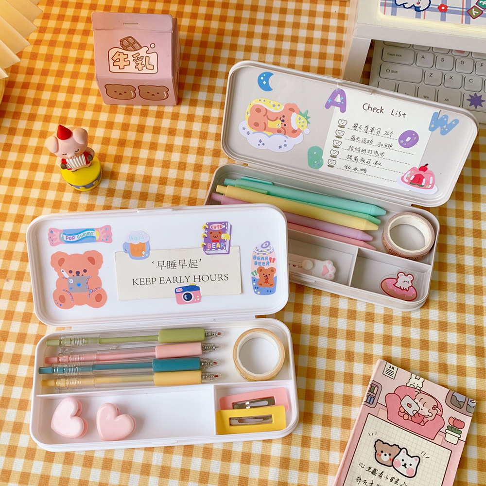 Korean Creative Trending Stationery Box Large Capacity Simple Transparent Frosted Pencil Case Male and Female Primary School Students Plastic Pencil Box Pencil Case