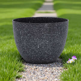 户外室内大号树脂砂岩装饰圆形花盆 花园仿水磨石大理石塑料花盆