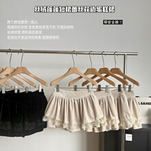 Lazy Dibi奥黛舞步 丝绒蓬蓬短裙女蕾丝花边蛋糕裙a字半身裙女装