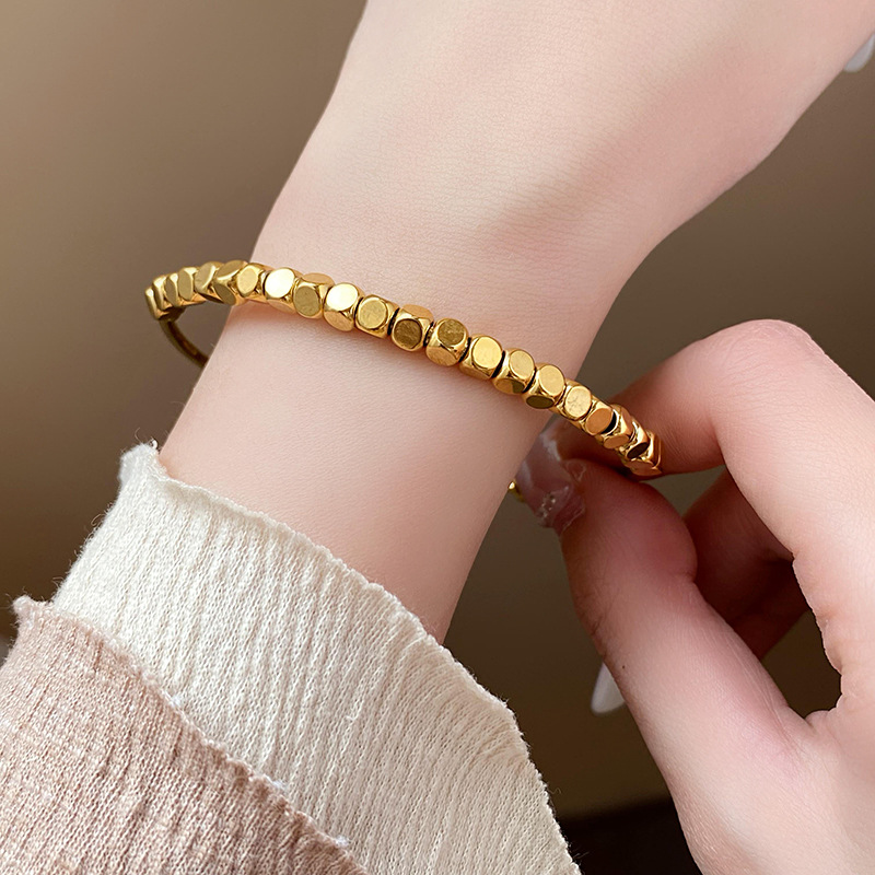 Real Gold Electroplated New Chinese Style Square Beads Push-Pull Bracelet Light Luxury High Sense Bracelet National Fashion Temperament New Bracelet for Women