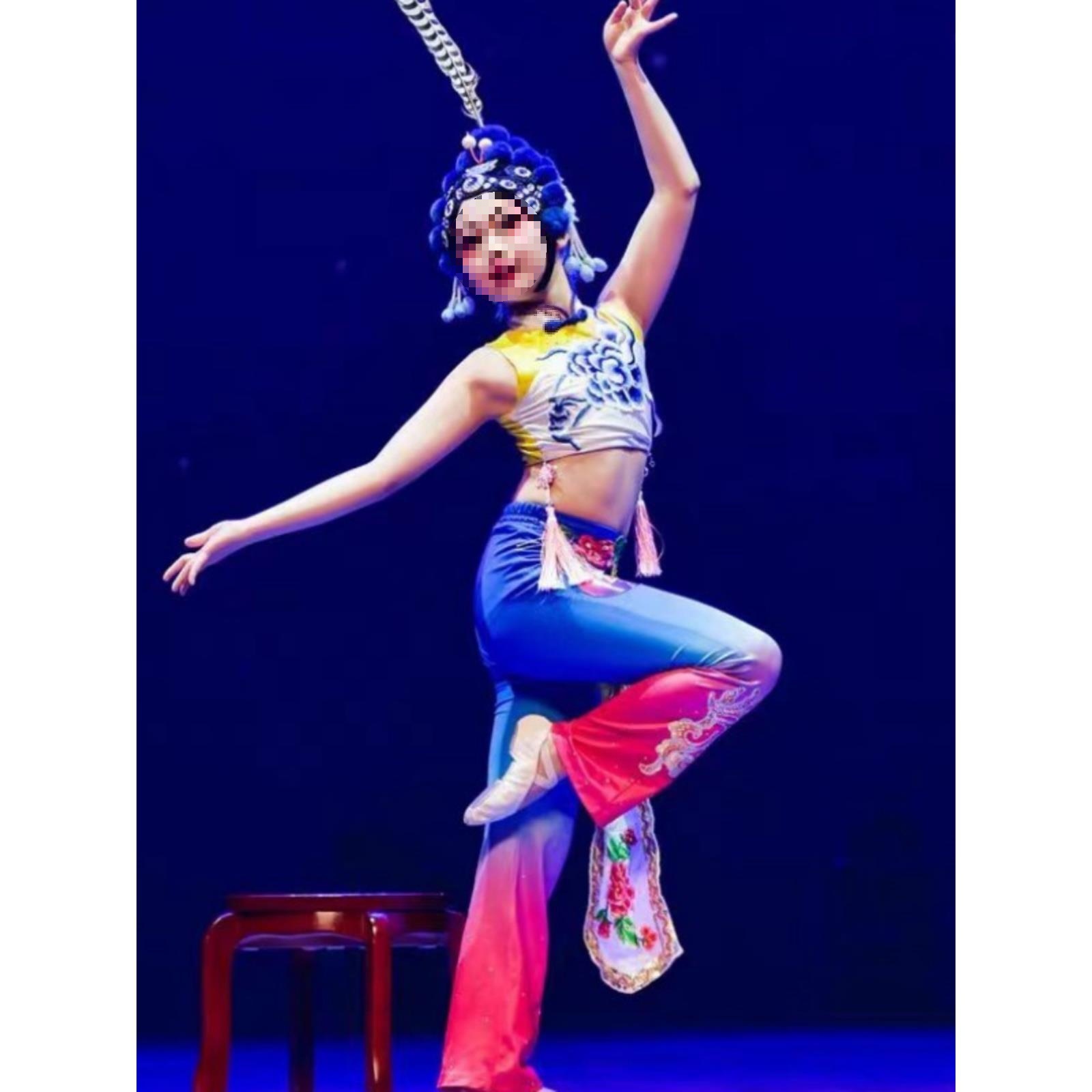 粉墨花旦儿童演出服扇子舞蹈服生旦净末丑粉墨登场俏花旦表演服