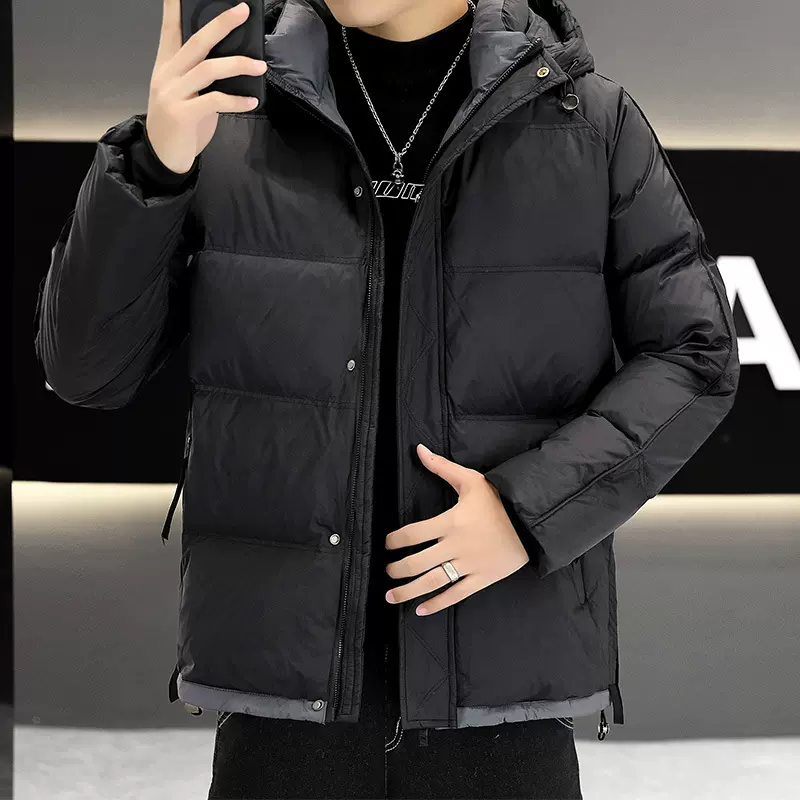 爆款连帽羽绒服男短款秋冬季新款加厚青年白鸭绒保暖休闲情侣外套
