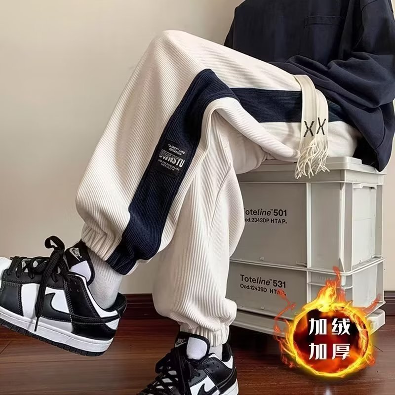 Pants Men's Winter Fleece-lined Thickened Men's Casual Pants Autumn and Winter Winter Ankle-Tied Track Sweatpants Corduroy Men's Pants
