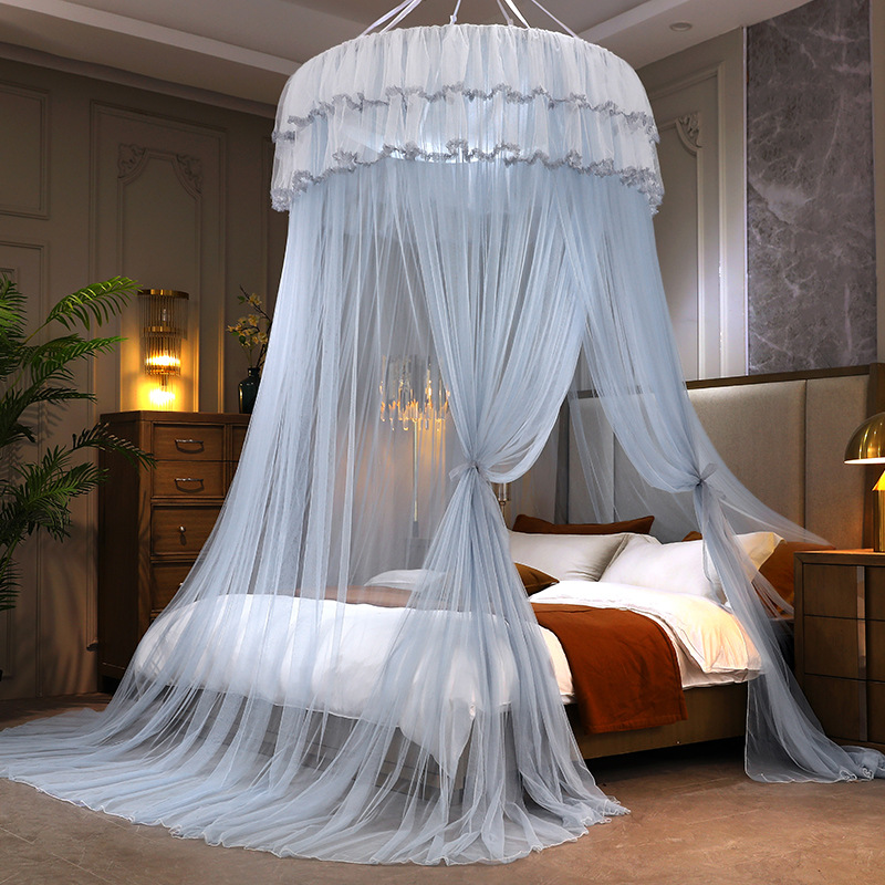 Factory Direct Sales round Top Suspended Mosquito Net Fresh Encryption Tent Yarn Princess Wind Installation-Free Floor Ceiling Mosquito Net Wholesale