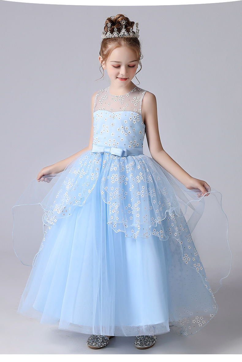 夏季欧美风女童礼服裙舞会晚礼服2021新款儿童长款蓬蓬婚纱公主裙