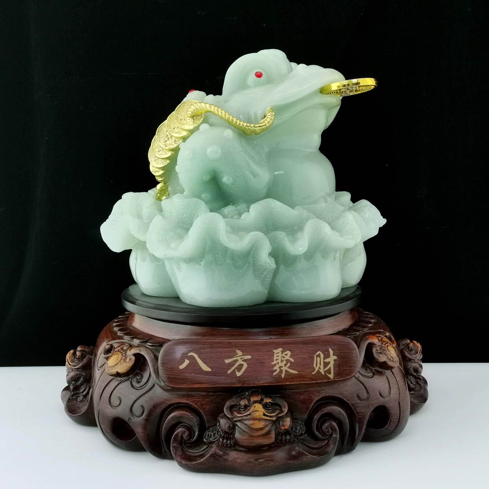 招财金蟾摆件八方聚财金蝉踩玉白菜元宝工艺品家居客厅收银台摆设