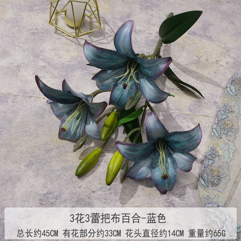 artificial flower artificial plant Raw Silk Silk Flower Lily Lily Simulation Lily 3 Flower Manufacturer Lilium Casa Blanca 3 Foreign Trade Bundle Bud Wholesale Fake