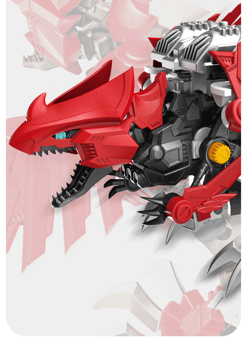 现货成奇隆拼装长羽盗龙儿童玩具恐龙机甲机械兽可装电机模型电动