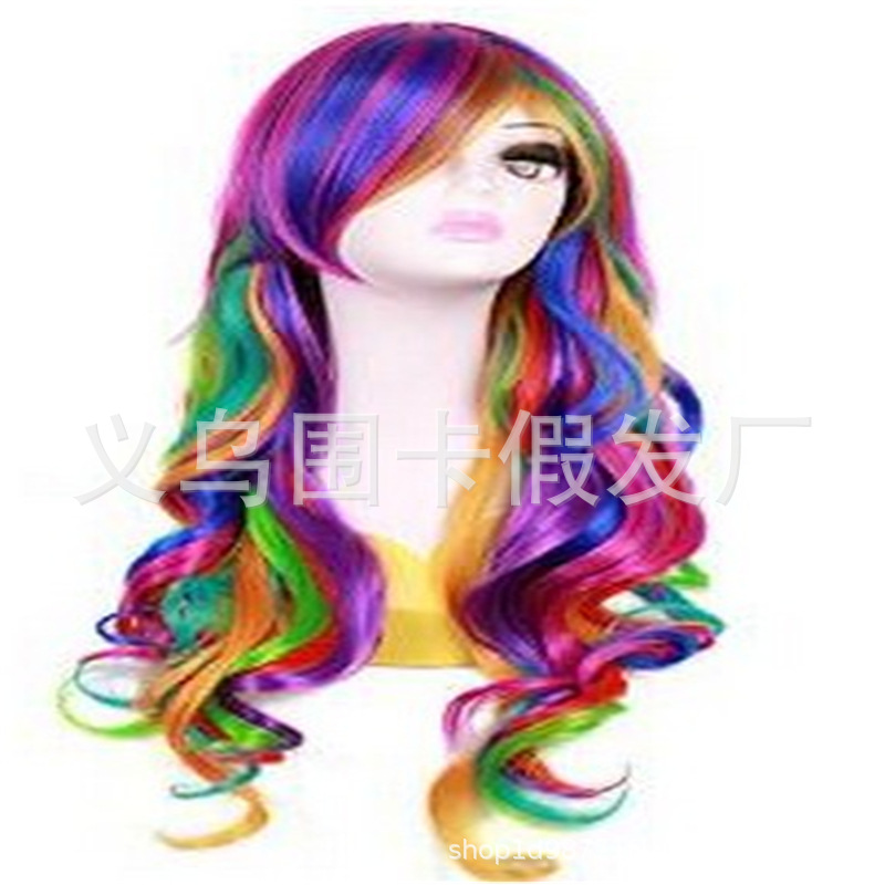 European and American Color Universal Cos Wig Full-Head Wig Foreign Trade Bangs Wig Sheath Women's Long Curly Hair Big Wave Lolita