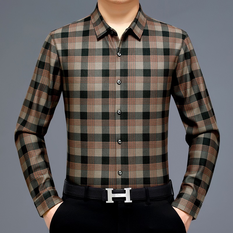 正品牌商务衬衣高级感经典格子加绒寸衣男士冬款休闲