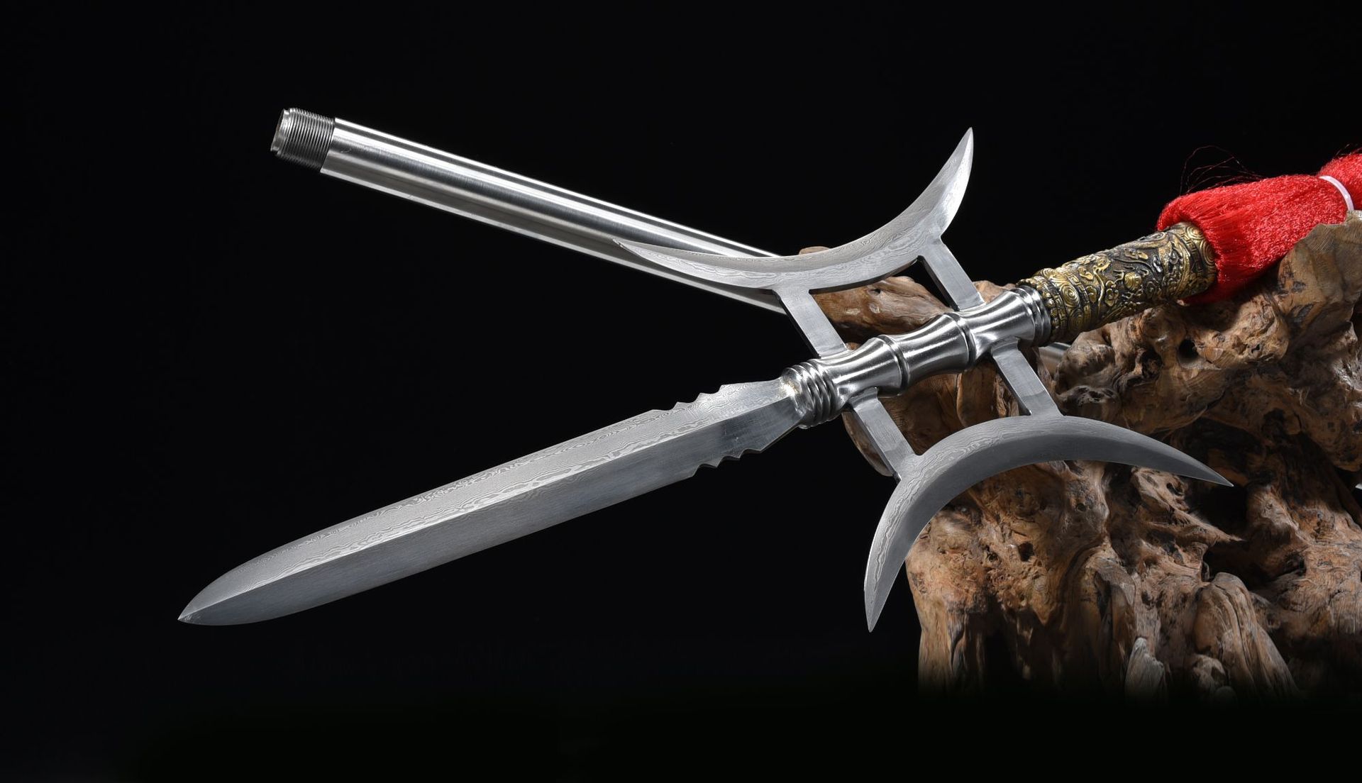 龙泉市刀剑花纹钢手工锻打十八般兵器双月方天画戟影视摆件未开刃