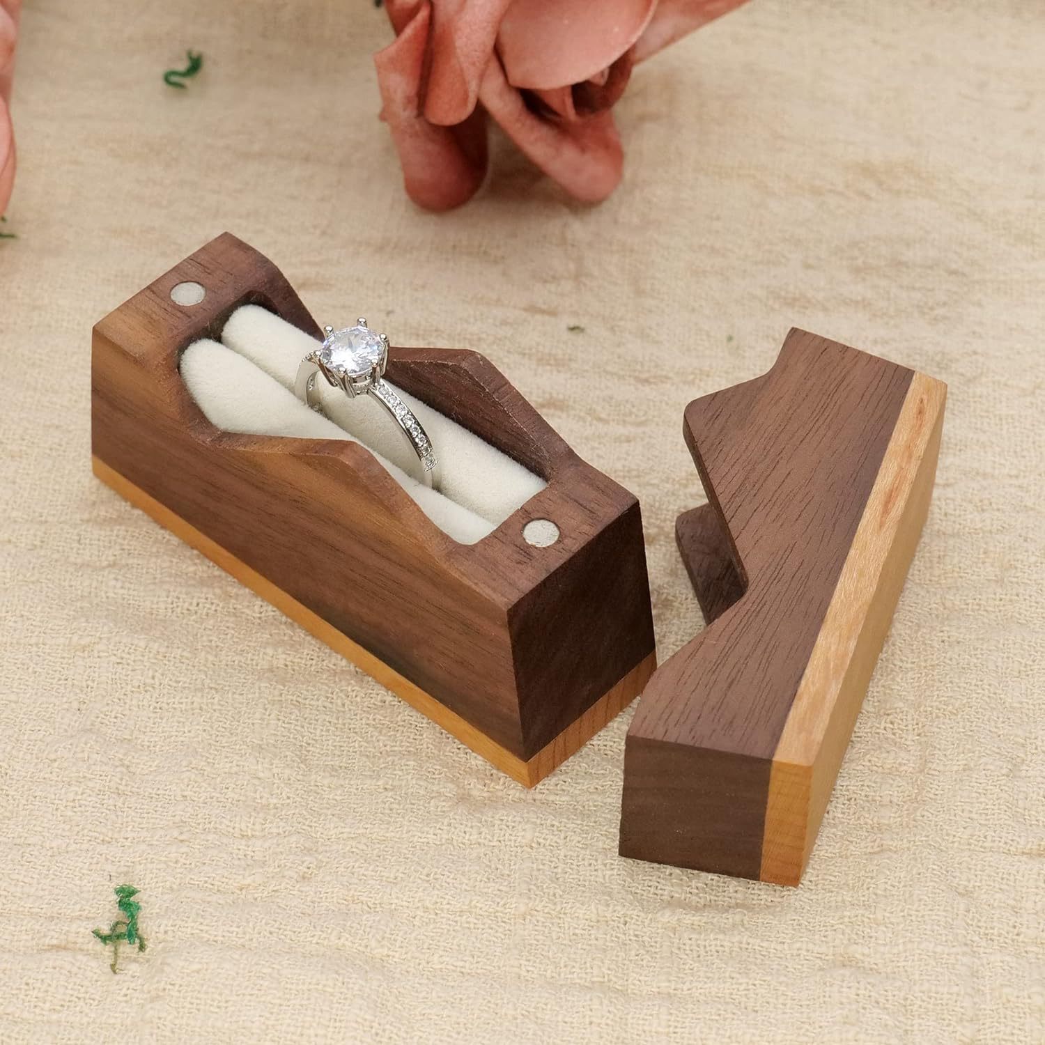 黑胡桃木戒指盒求婚仪式便携戒指收纳礼盒对戒盒钻戒盒支持diy刻