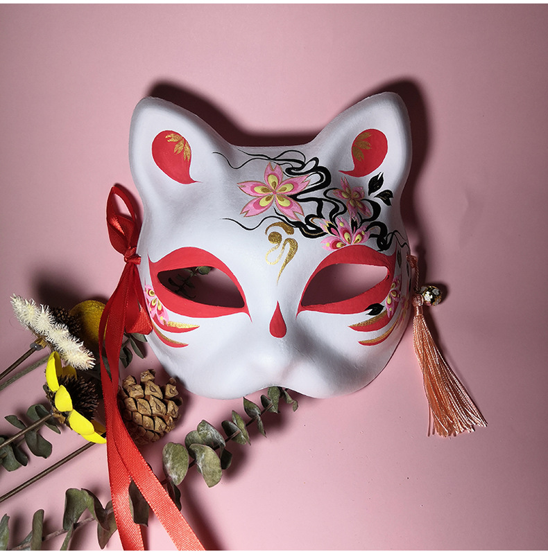 猫脸面具古风汉服配饰中国风手绘狐面纸浆日式和风舞会面具