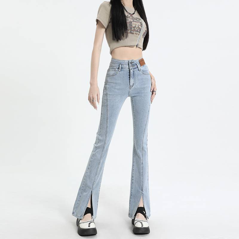 1件代发批发高性价比开叉牛仔裤女春秋年新款高腰显瘦拖地微-阿里巴巴
