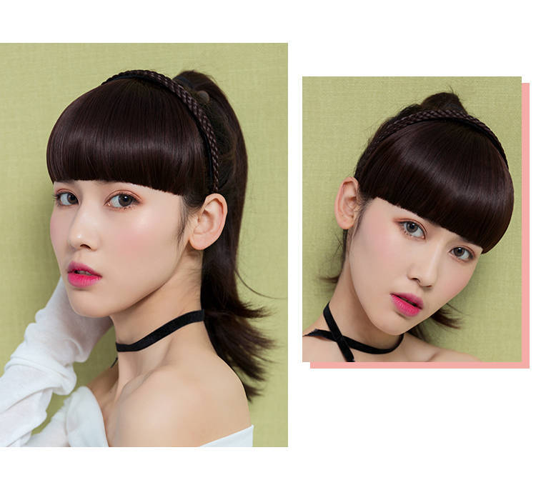 麻花辫假发刘海女自然带发箍辫子齐刘海假发片自然逼真刘海片