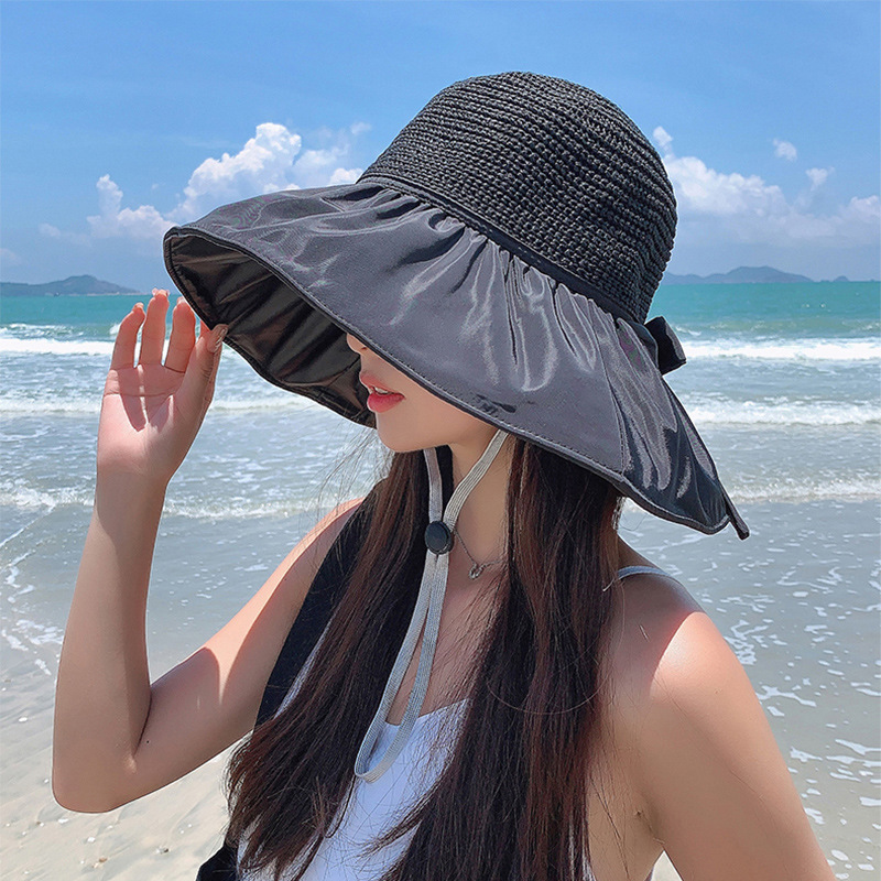 Black Rubber Sun Hat Women's Uv Protection Sun Hat Big Brim Fisherman Hat Foldable Sun Hat New